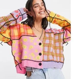 Patch Work Oversized Cardigan